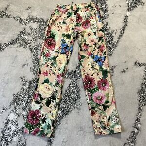 Davi Paris Pants Womens Size‎ XS White Floral Multicolor Pockets Trouser
